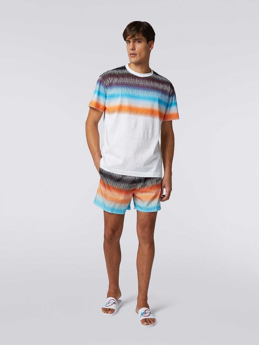 Uomini Missoni Polo E Magliette | T-Shirt Girocollo Oversize In Cotone Con Stampa Zigzag Degrade Multicolore