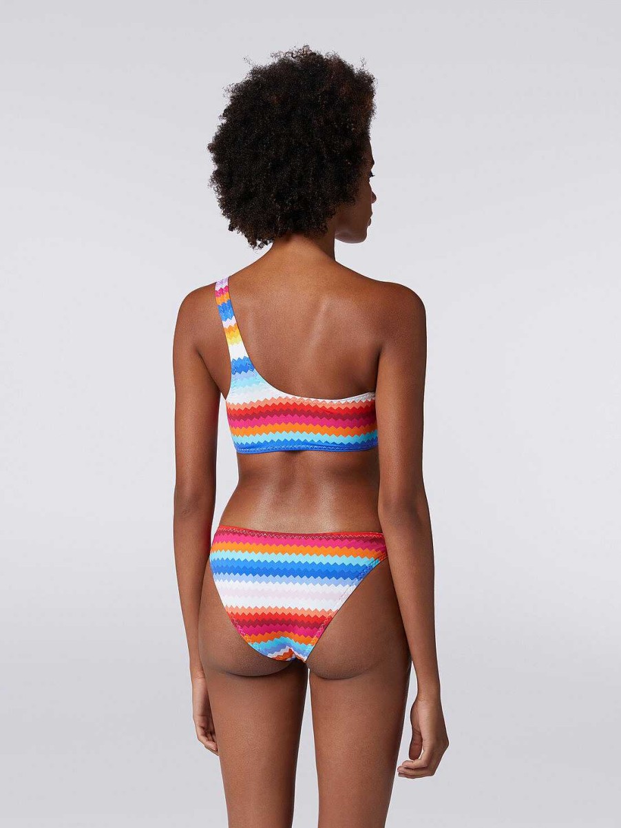 Donne Missoni Costumi Da Bagno | Bikini Monospalla In Nylon Stretch Con Stampa Zigzag Multicolore