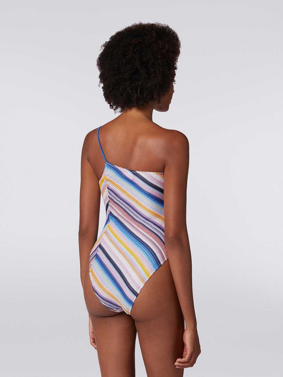 Donne Missoni Costumi Da Bagno | Costume Intero Monospalla In Uncinetto Rigato Multicolore