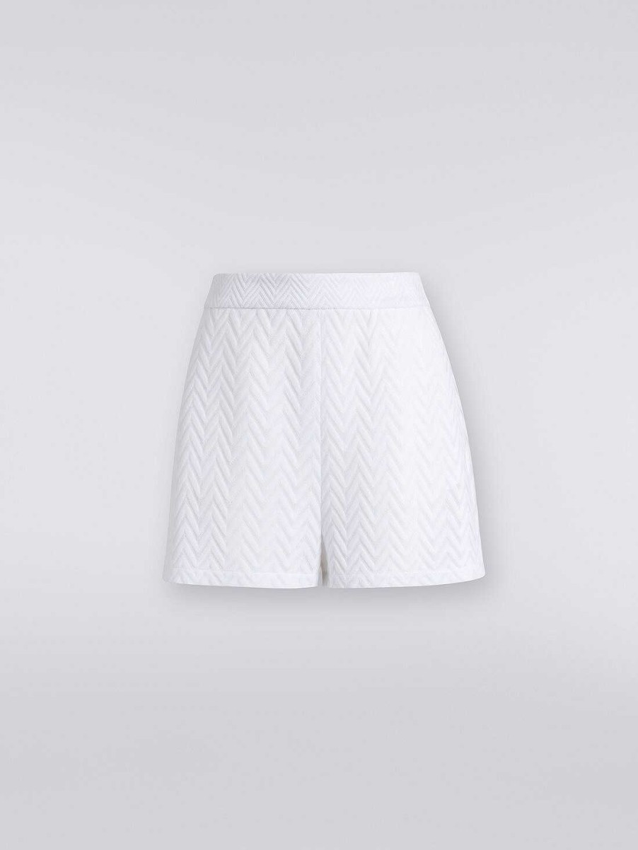 Donne Missoni Pantaloni | Shorts In Viscosa E Cotone Chevron Bianco