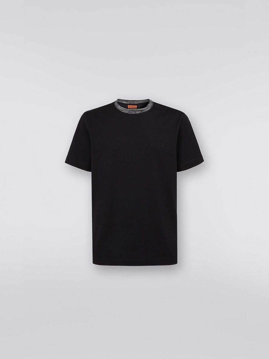 Uomini Missoni Polo E Magliette | T-Shirt Girocollo In Cotone Con Dettaglio A Contrasto E Lettering Logo Nero