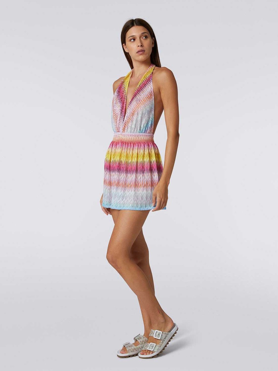 Donne Missoni Abbigliamento Da Spiaggia | Tuta Corta Con Scollo Americano E Stampa Zigzag Multicolore