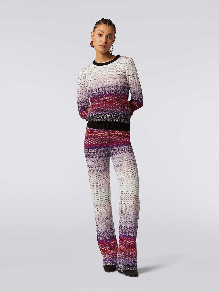 Donne Missoni Pantaloni | Pantaloni Svasati Chevron In Cotone E Viscosa Multicolore