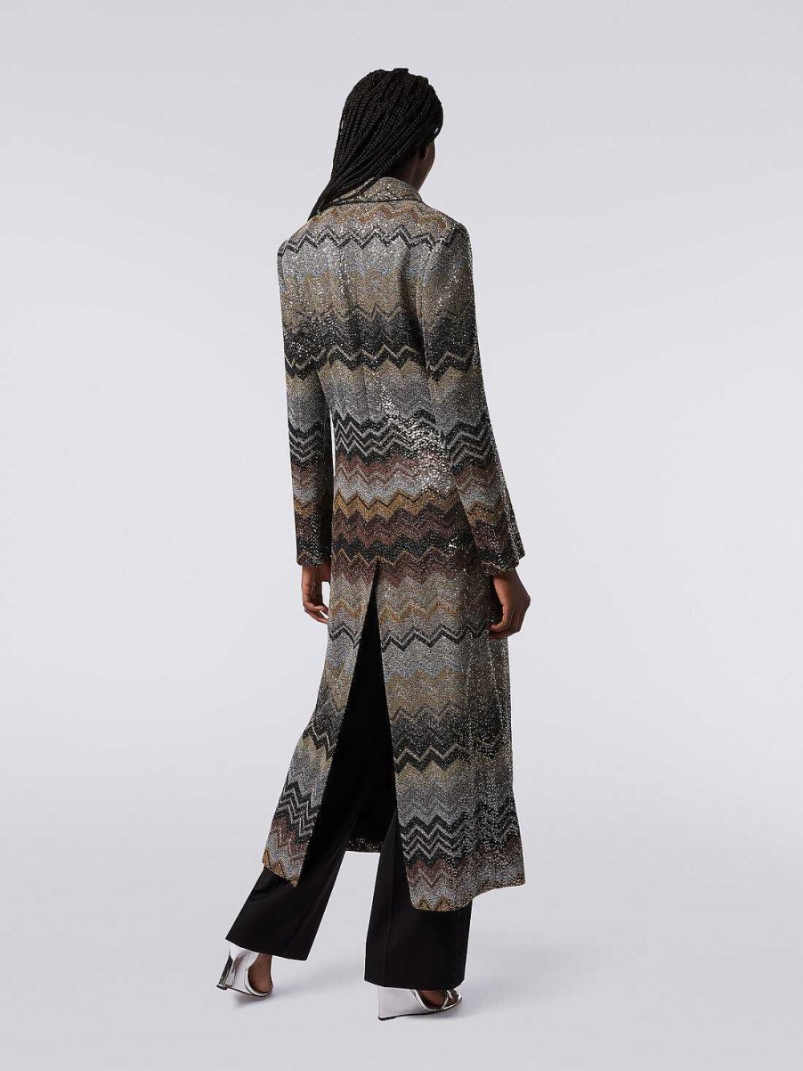 Donne Missoni Cappotti E Giacche | Cappotto Lungo In Misto Viscosa Con Paillettes Multicolore