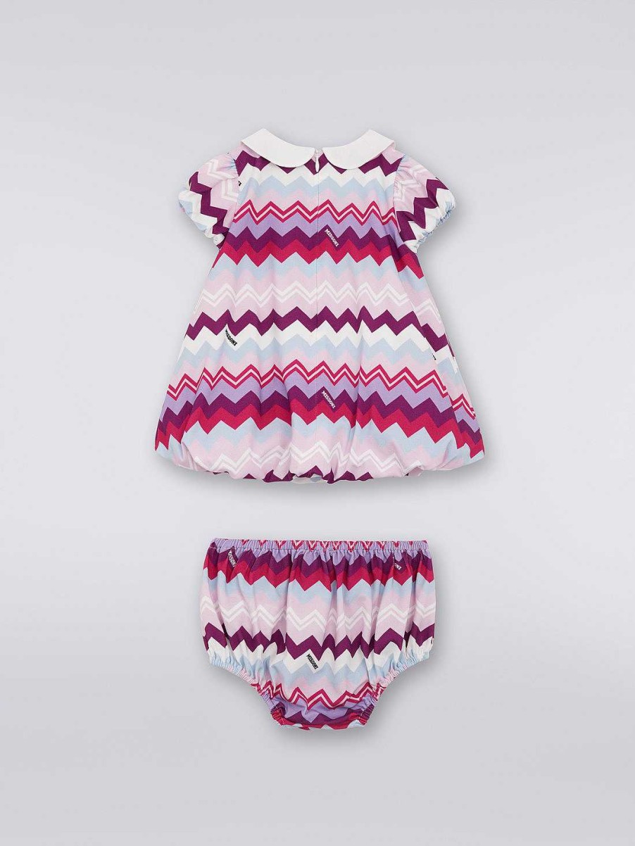 Ragazza (4-14 Anni) Missoni | Completo Due Pezzi Con Abito E Pantalone Culotte In Cotone A Zigzag Multicolore