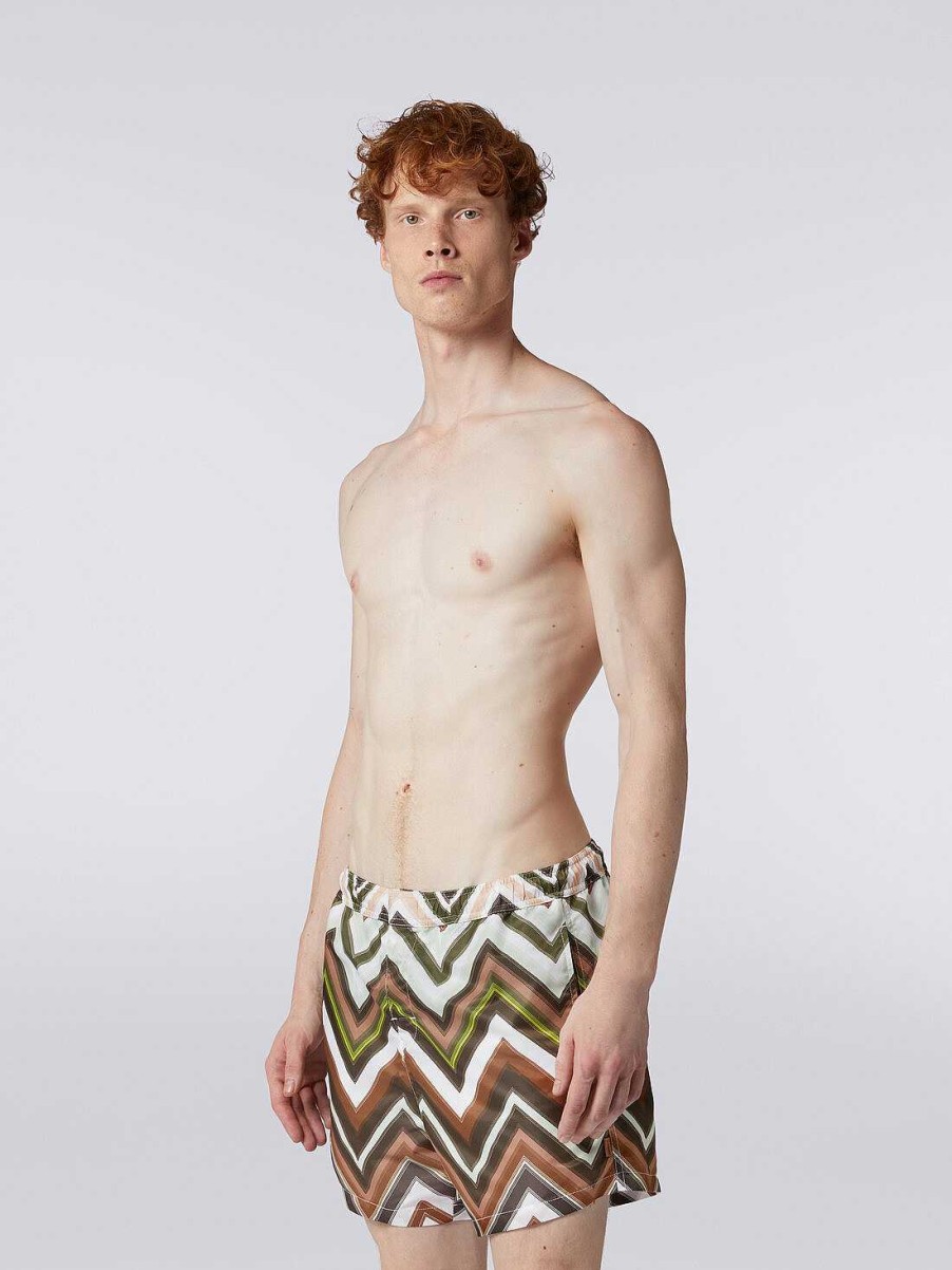 Uomini Missoni Costume Da Bagno | Boxer Da Bagno In Nylon Con Ampio Zig Zag Sfumato Multicolore