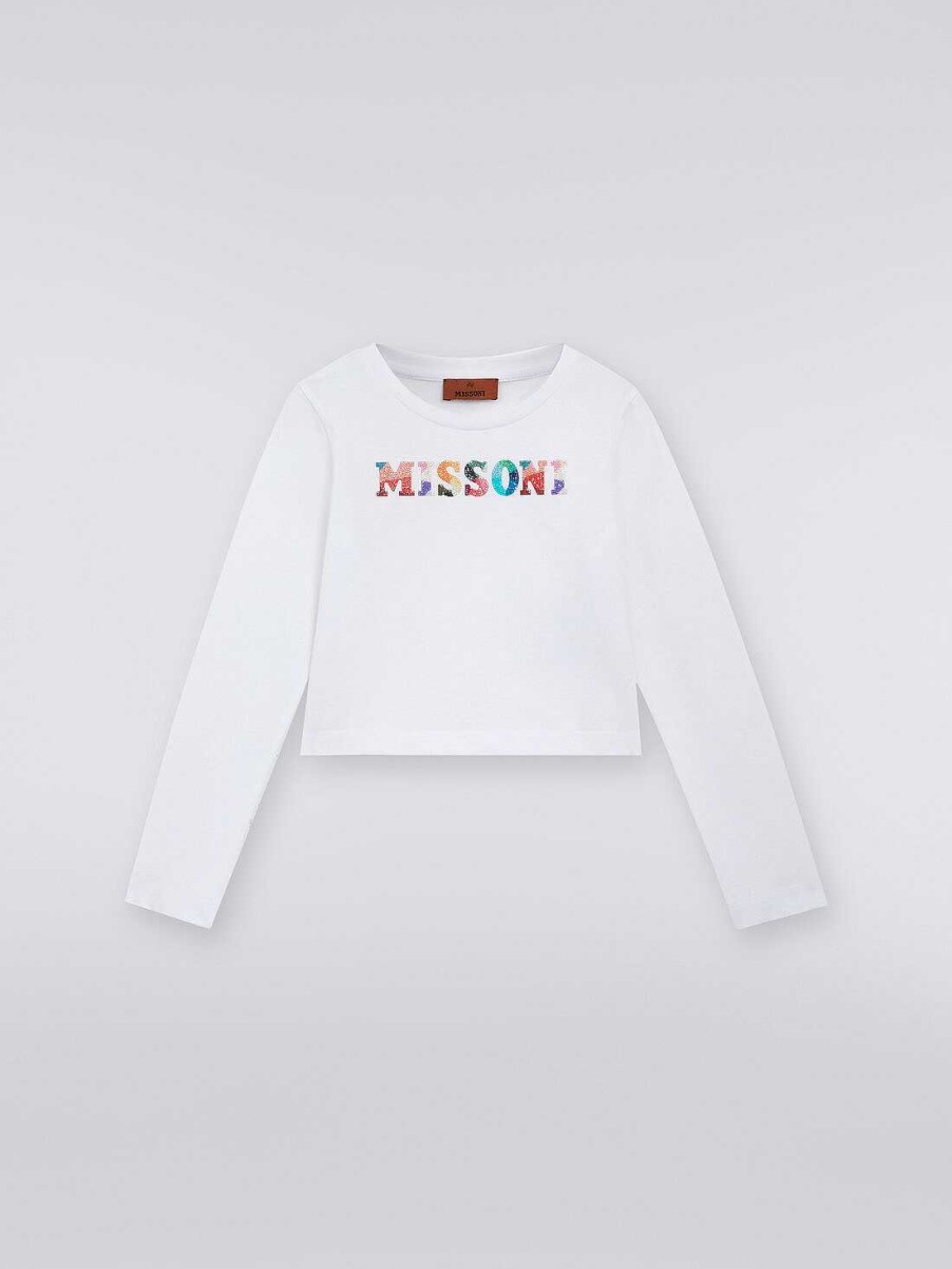 Ragazza (4-14 Anni) Missoni | T-Shirt Girocollo In Cotone Bianco