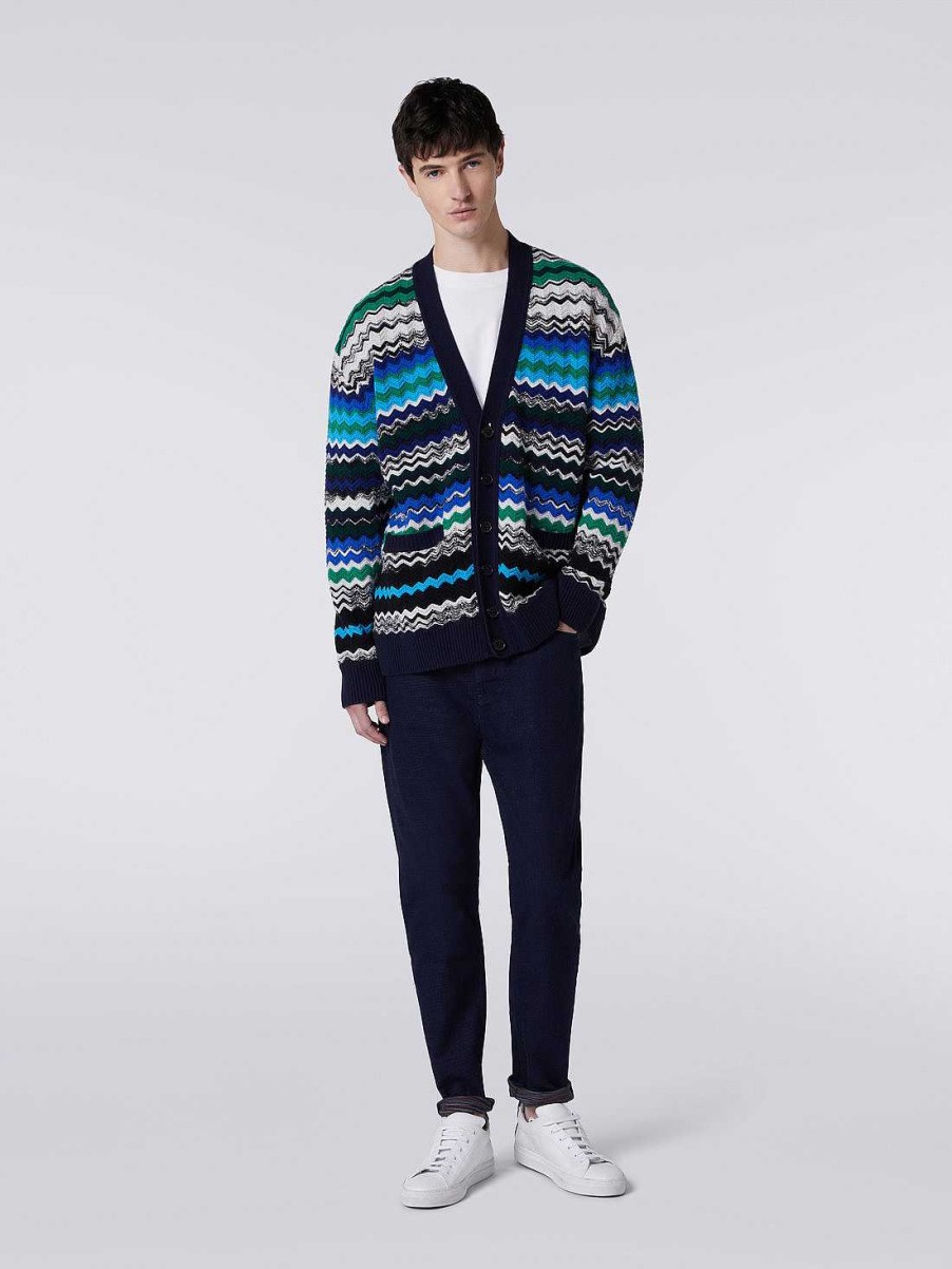 Uomini Missoni Maglieria | Cardigan In Chevron Di Misto Lana Multicolore