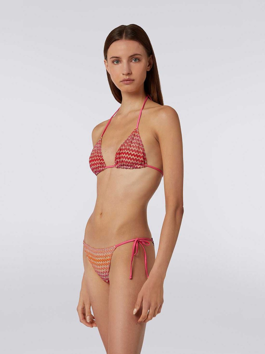 Donne Missoni Costumi Da Bagno | Bikini In Tulle Zig Zag Multicolore Rosa