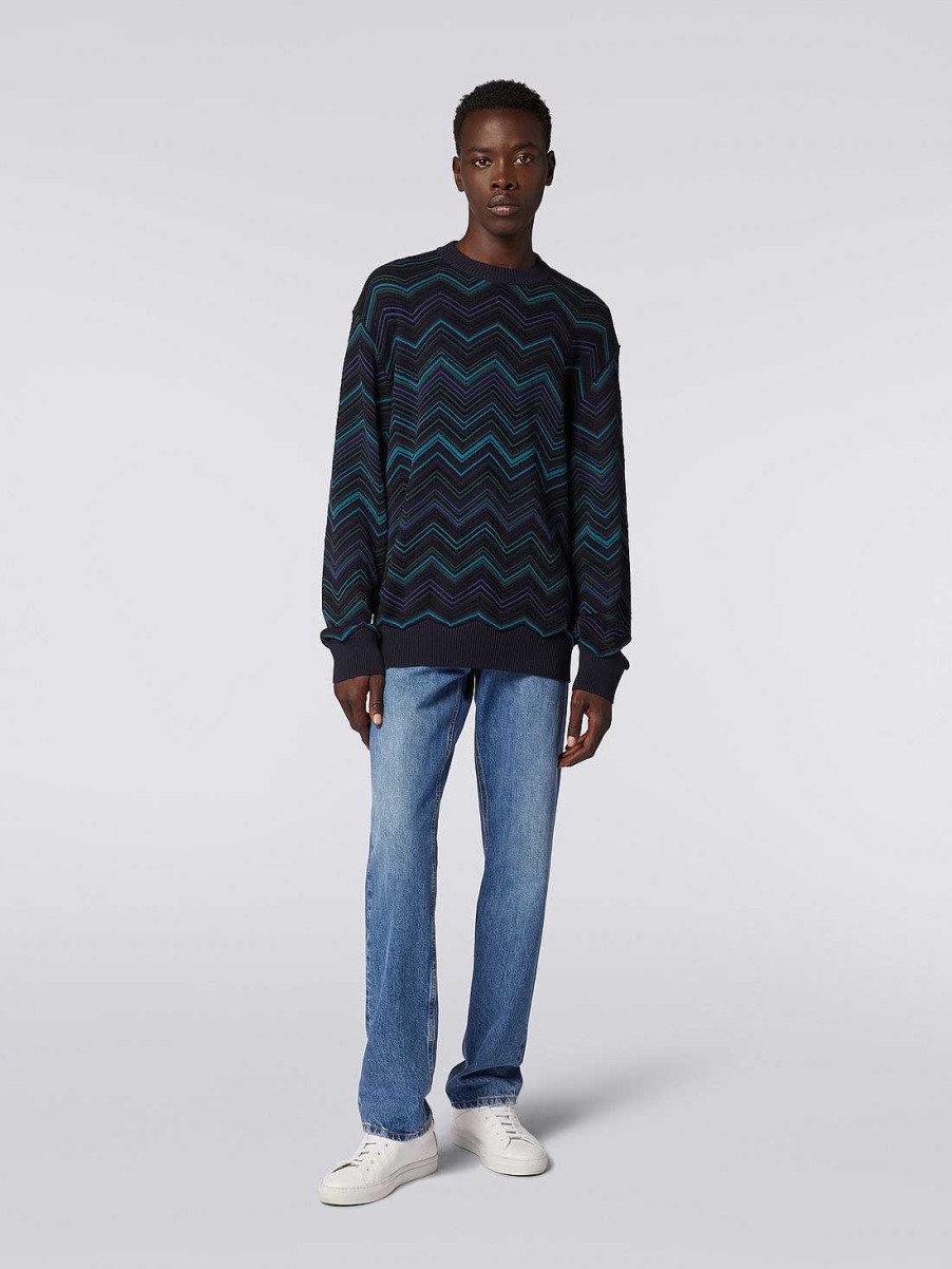 Uomini Missoni Maglieria | Maglia Girocollo Chevron In Misto Cotone Multicolore