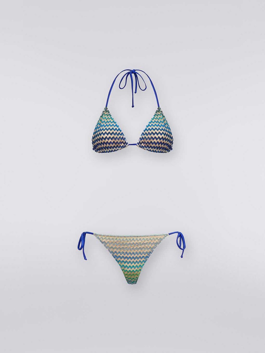 Donne Missoni Costumi Da Bagno | Bikini In Tulle Zig Zag Multicolore Blu