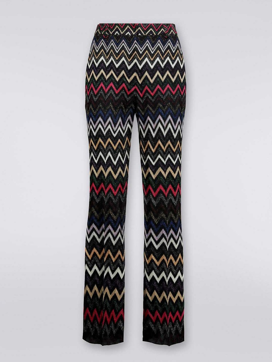 Donne Missoni Pantaloni | Pantaloni In Viscosa Con Fantasia Zigzag E Lurex Multicolore