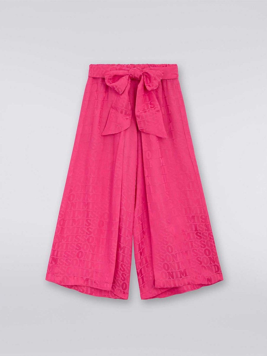 Ragazza (4-14 Anni) Missoni | Pantaloni Palazzo In Misto Viscosa Con Lettering Logo Rosa