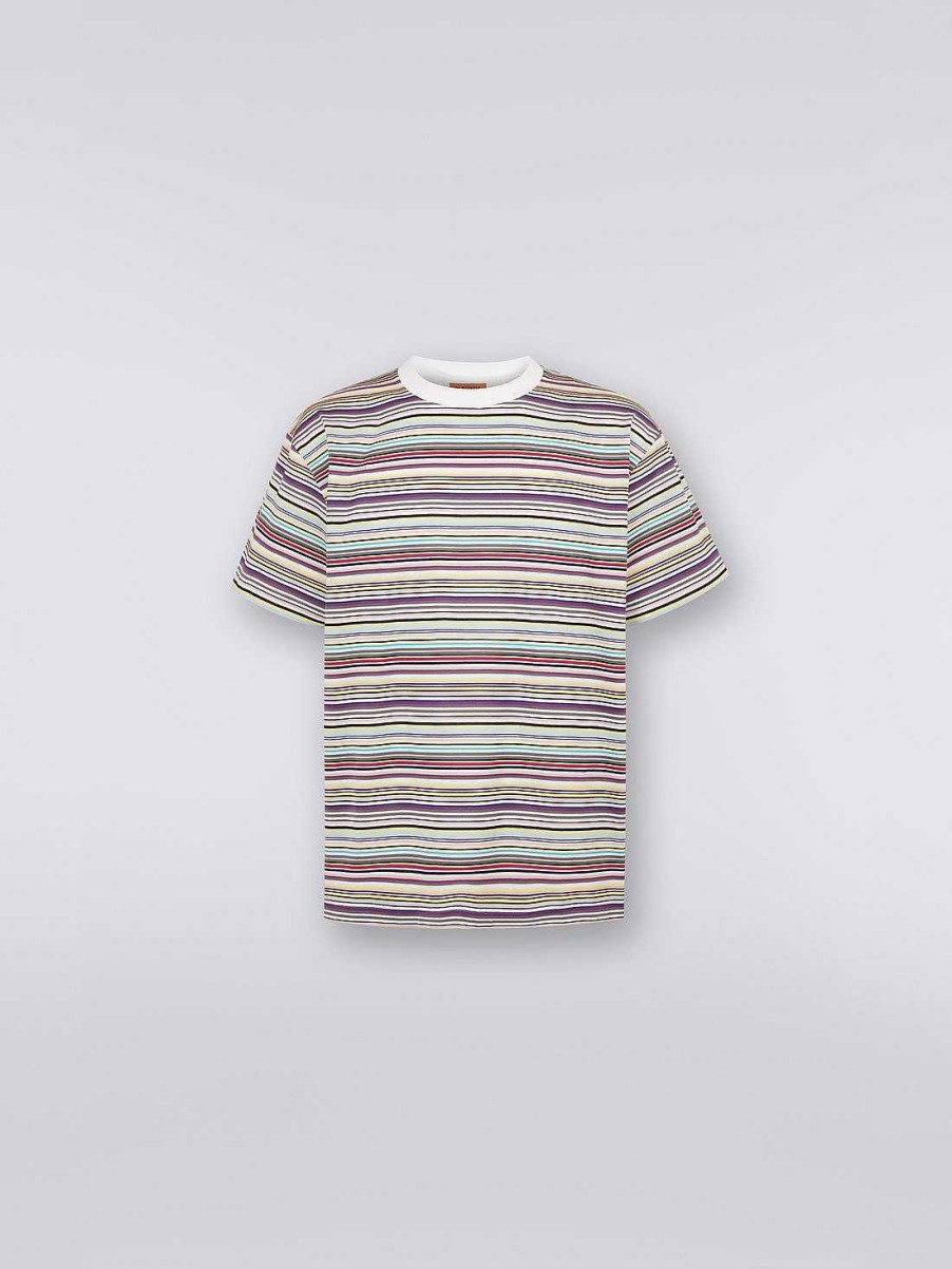 Uomini Missoni Polo E Magliette | T-Shirt Girocollo In Cotone A Righe Multicolor Multicolore