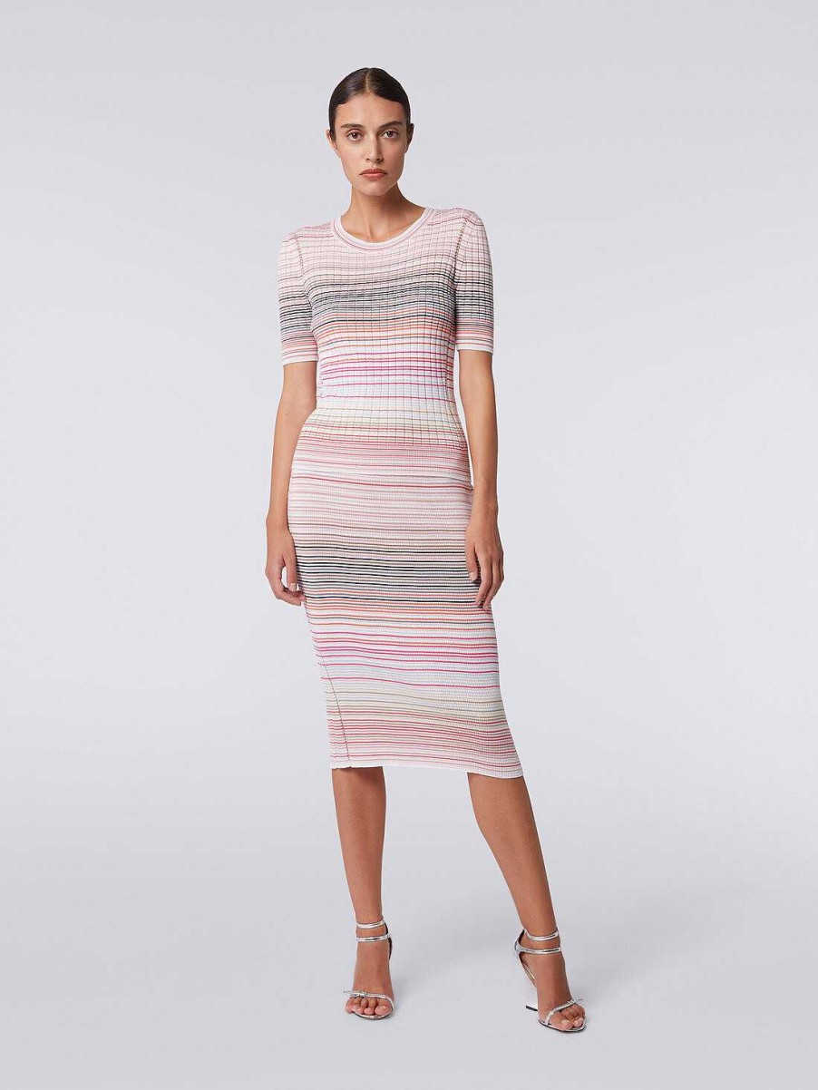 Donne Missoni Gonne | Gonna Midi In Cotone E Viscosa Rigata Multicolore