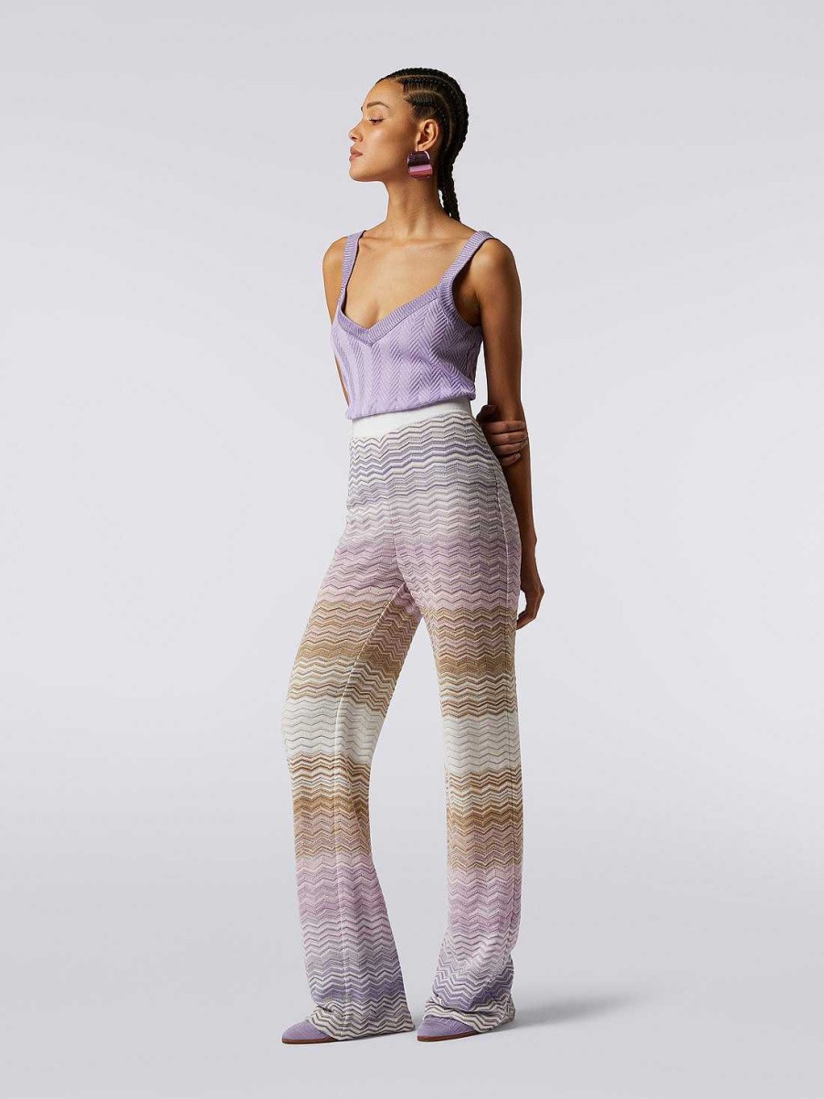 Donne Missoni Pantaloni | Pantaloni Svasati Chevron In Cotone E Viscosa Multicolore