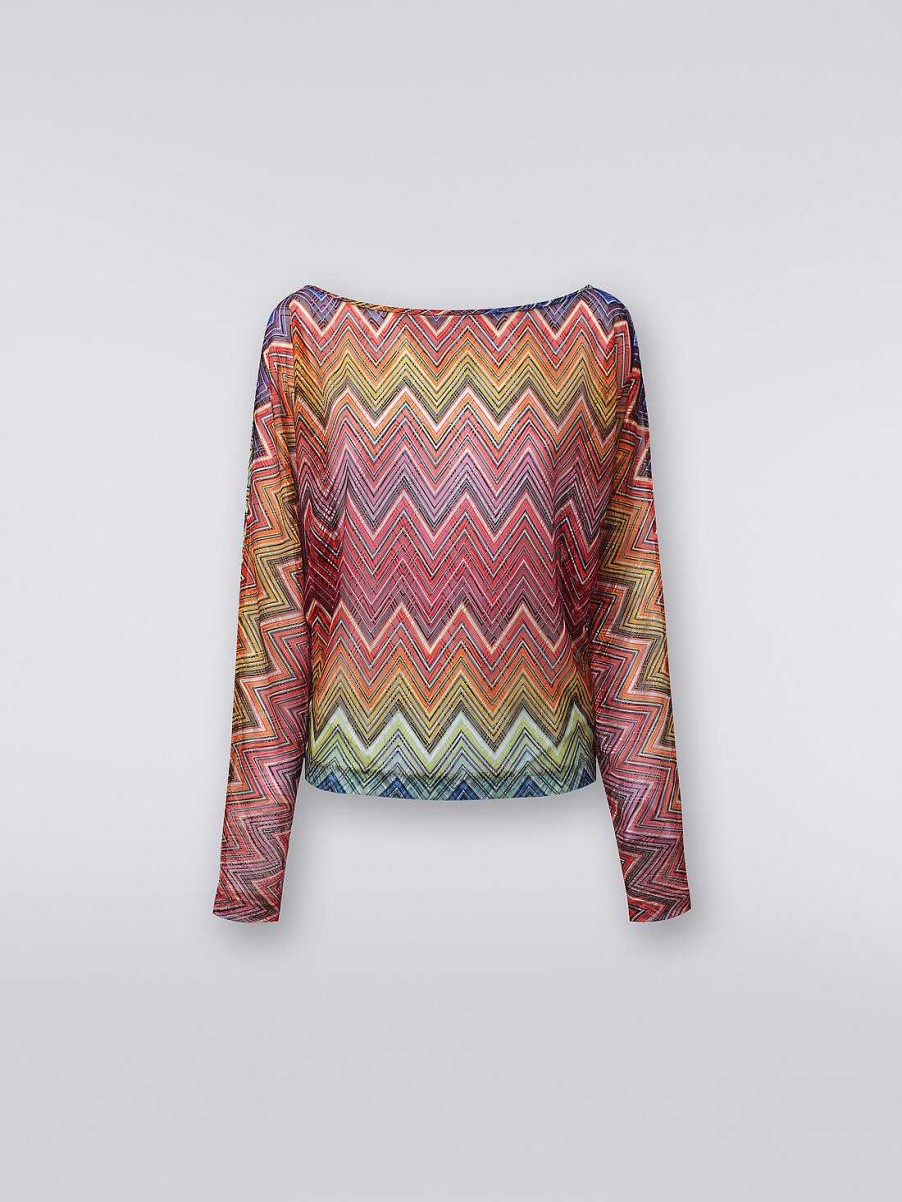 Donne Missoni Abbigliamento Da Spiaggia | Blusa A Maniche Lunghe In Tessuto Con Stampa Zigzag Multicolore