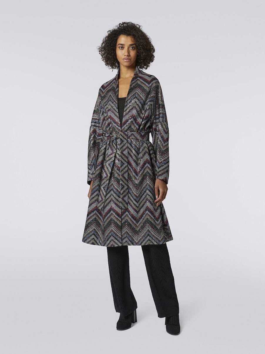 Donne Missoni Cappotti E Giacche | Cappotto Chevron In Misto Viscosa Con Paillettes Multicolore