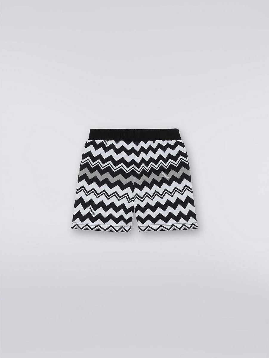 Ragazzo (4-14 Anni) Missoni | Shorts In Cotone A Zig Zag Nero Bianco