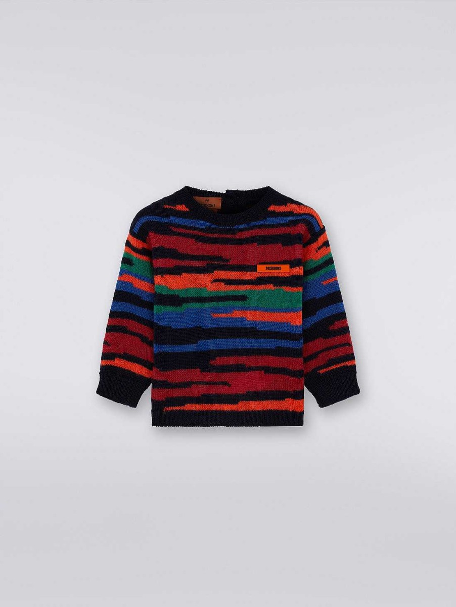 Ragazzo (4-14 Anni) Missoni | Pullover Girocollo In Maglia Di Lana Fiammata Multicolore