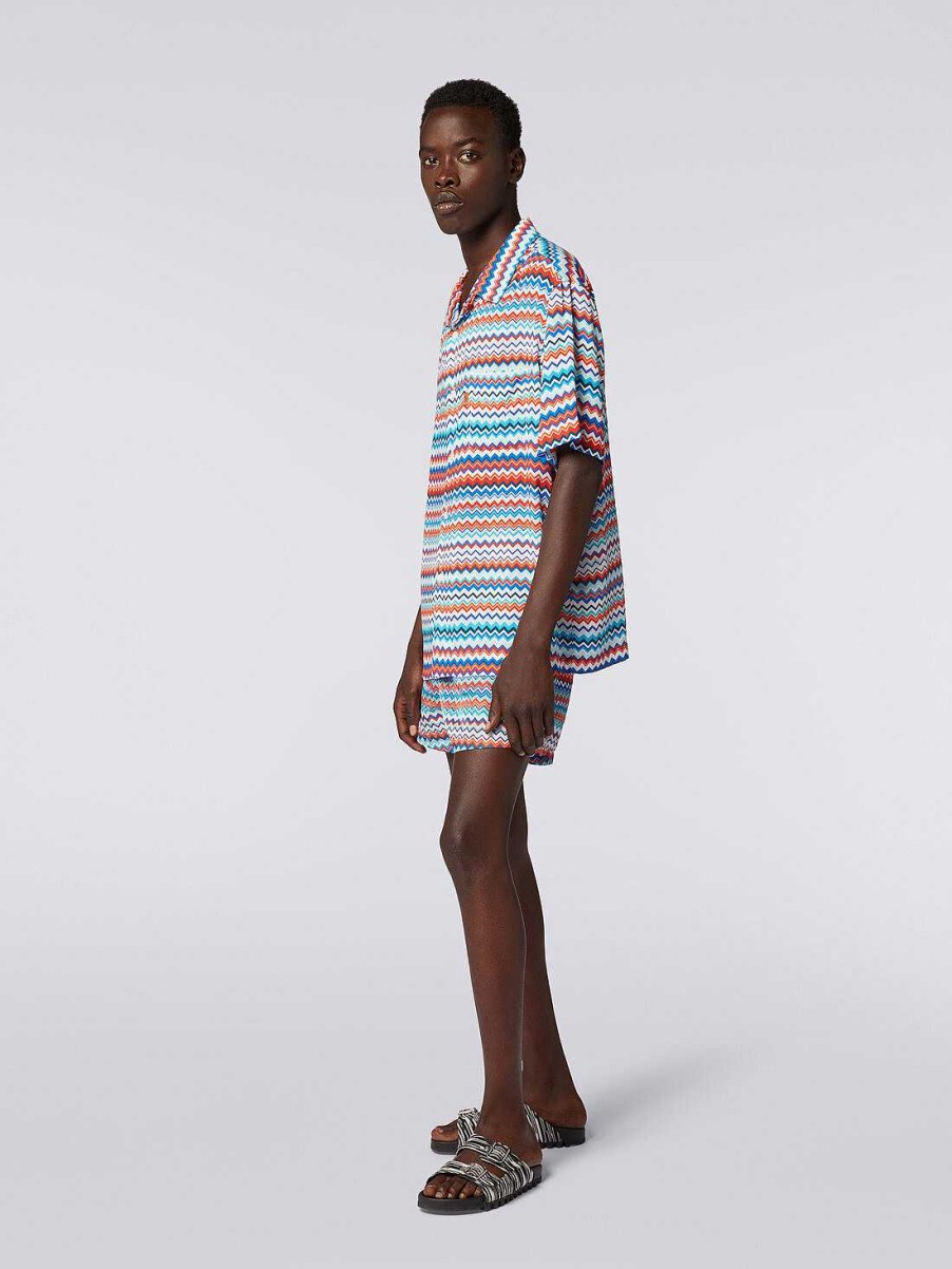 Uomini Missoni Camicie | Maglia Bowling A Maniche Corte In Viscosa A Zig Zag Multicolore