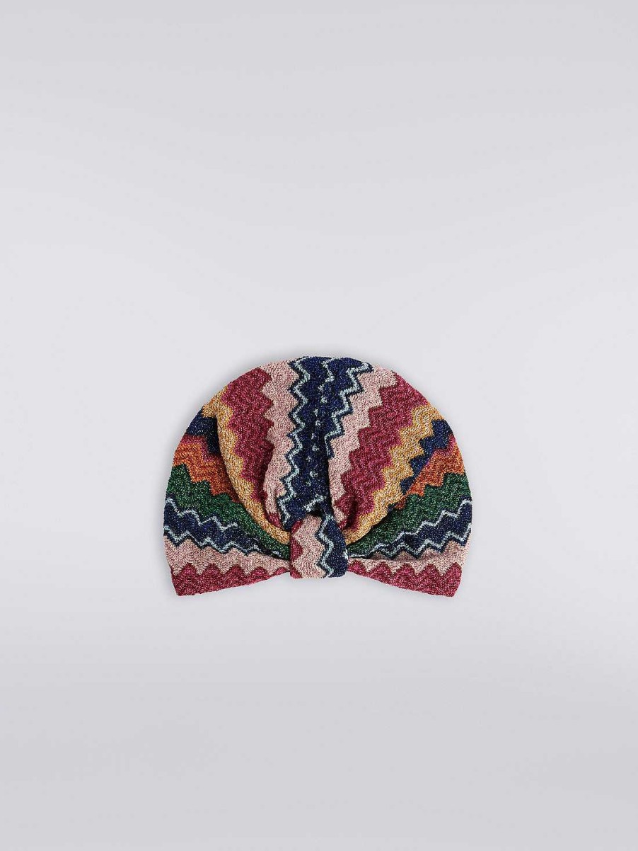 Donne Missoni Accessori Per Capelli | Turbante Chevron In Misto Viscosa Con Paillettes Multicolore