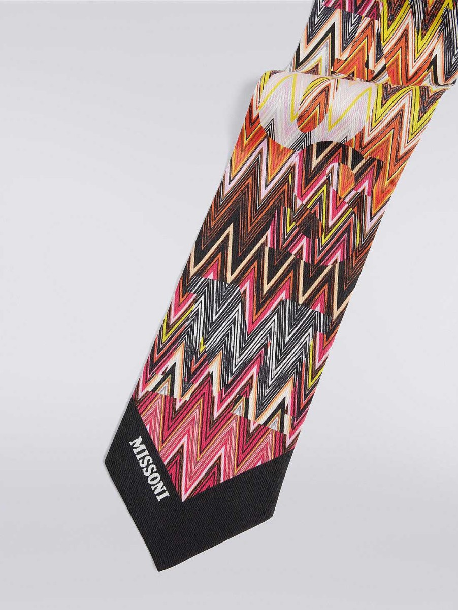 Donne Missoni Sciarpe E Foulard | Sciarpa In Seta Chevron Con Scritta Logo Multicolore