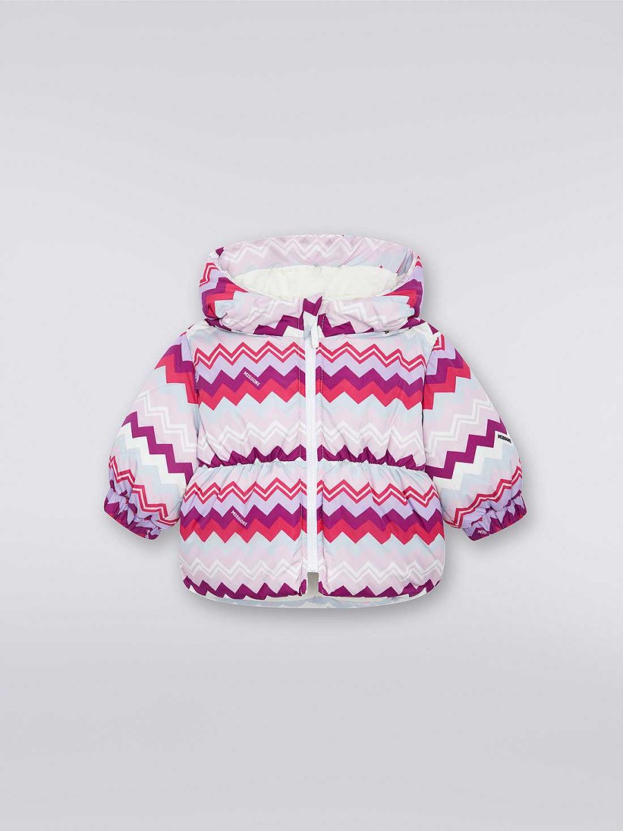 Ragazza (4-14 Anni) Missoni | Giubbino In Nylon Zigzag Con Arricciatura Multicolore