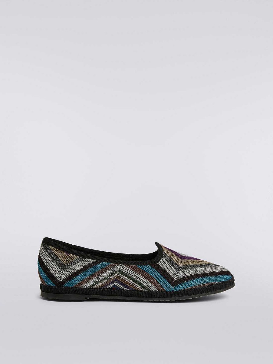 Donne Missoni Scarpe | Friulane In Tessuto Zigzag Con Lurex Multicolore