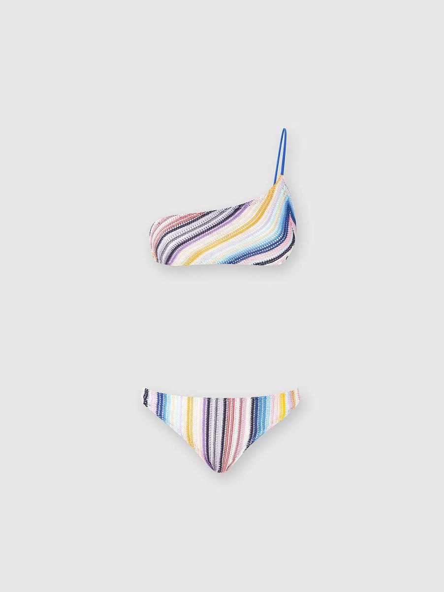 Donne Missoni Costumi Da Bagno | Bikini Monospalla All'Uncinetto A Righe Multicolore