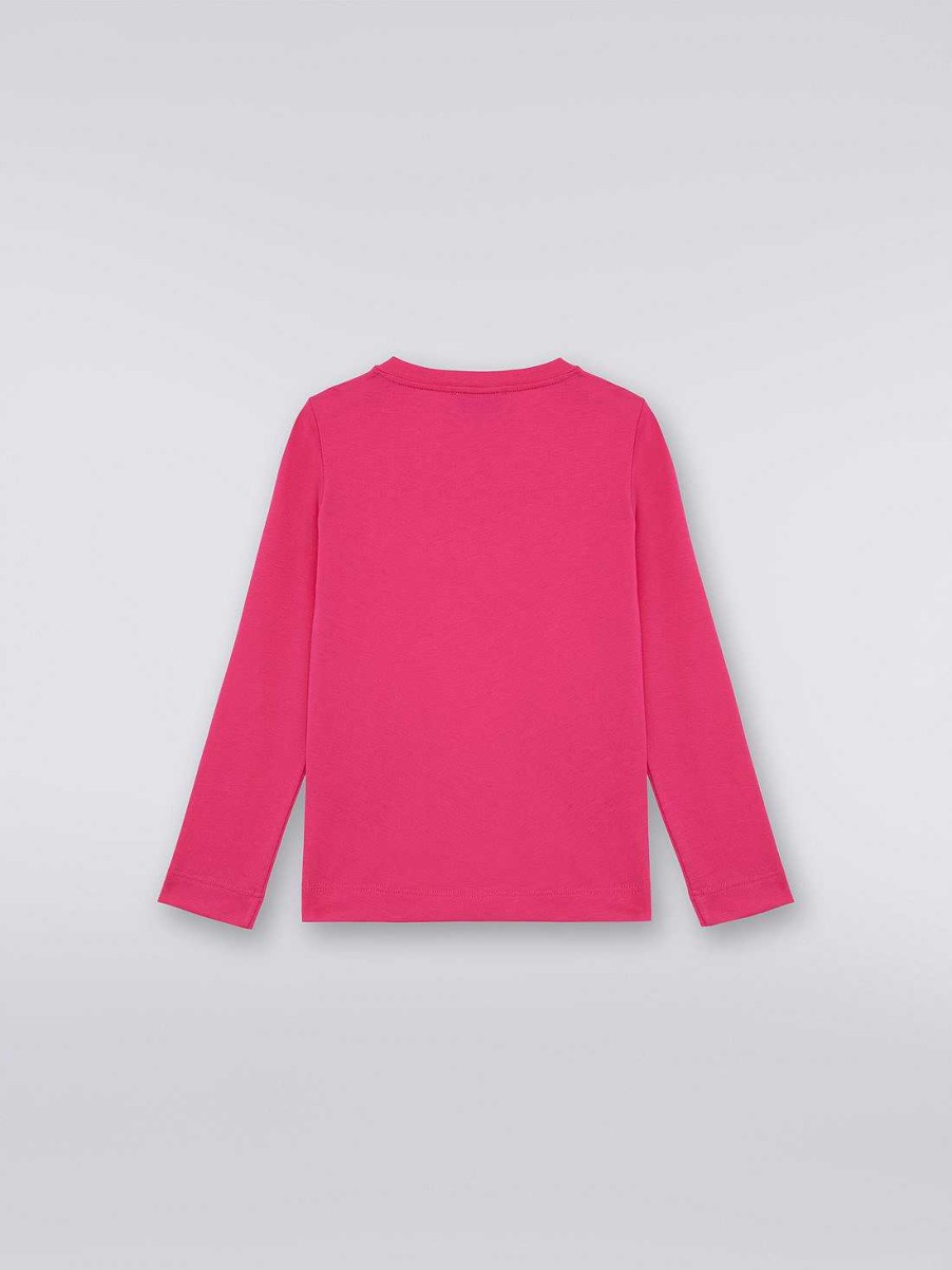 Ragazza (4-14 Anni) Missoni | Pullover In Cotone A Maniche Lunghe Con Logo In Paillettes Rosa