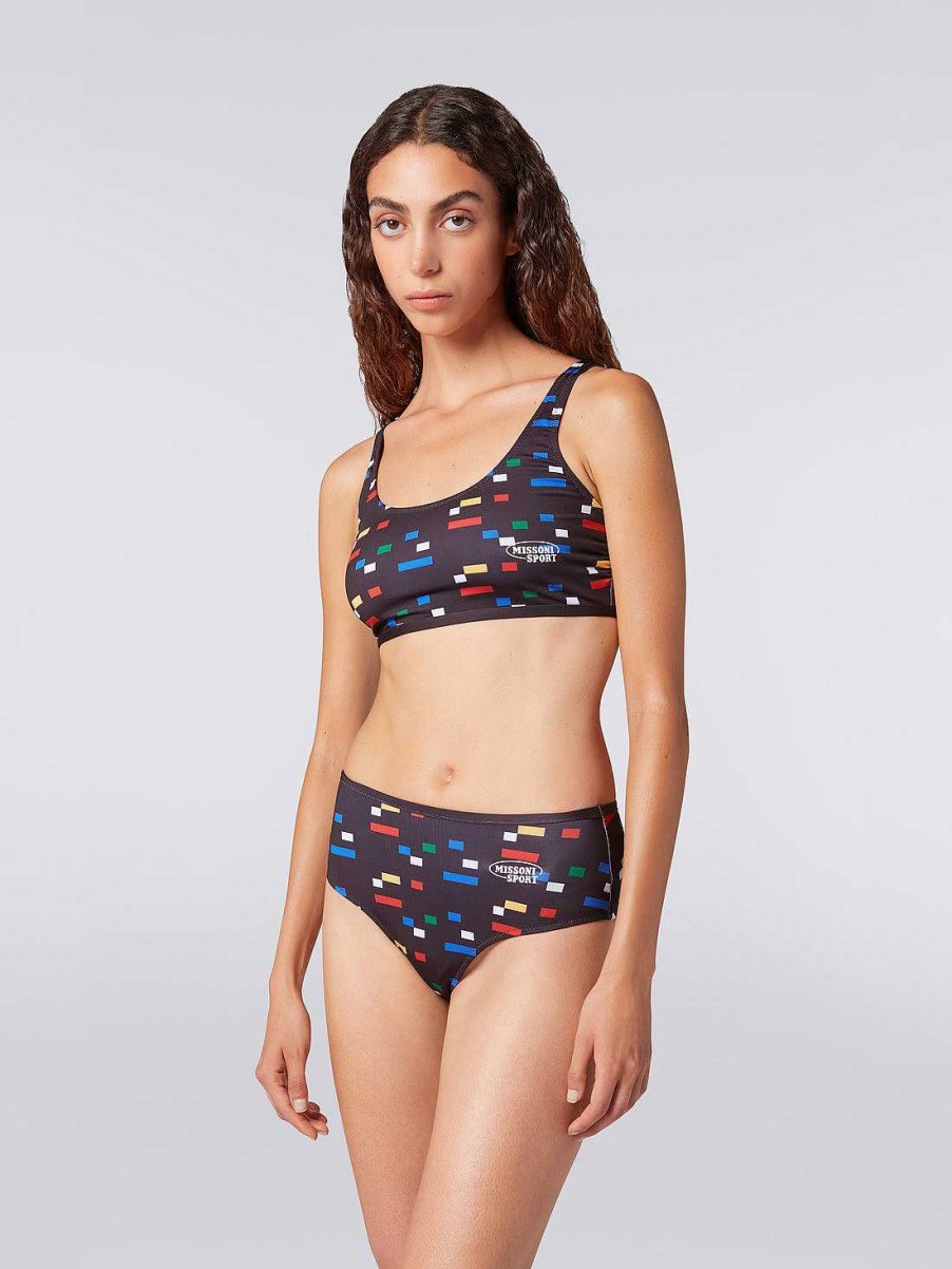 Donne Missoni Costumi Da Bagno | Bikini Sportivo In Tessuto Tecnico Elasticizzato Con Stampa Pixel Nero E Multicolore