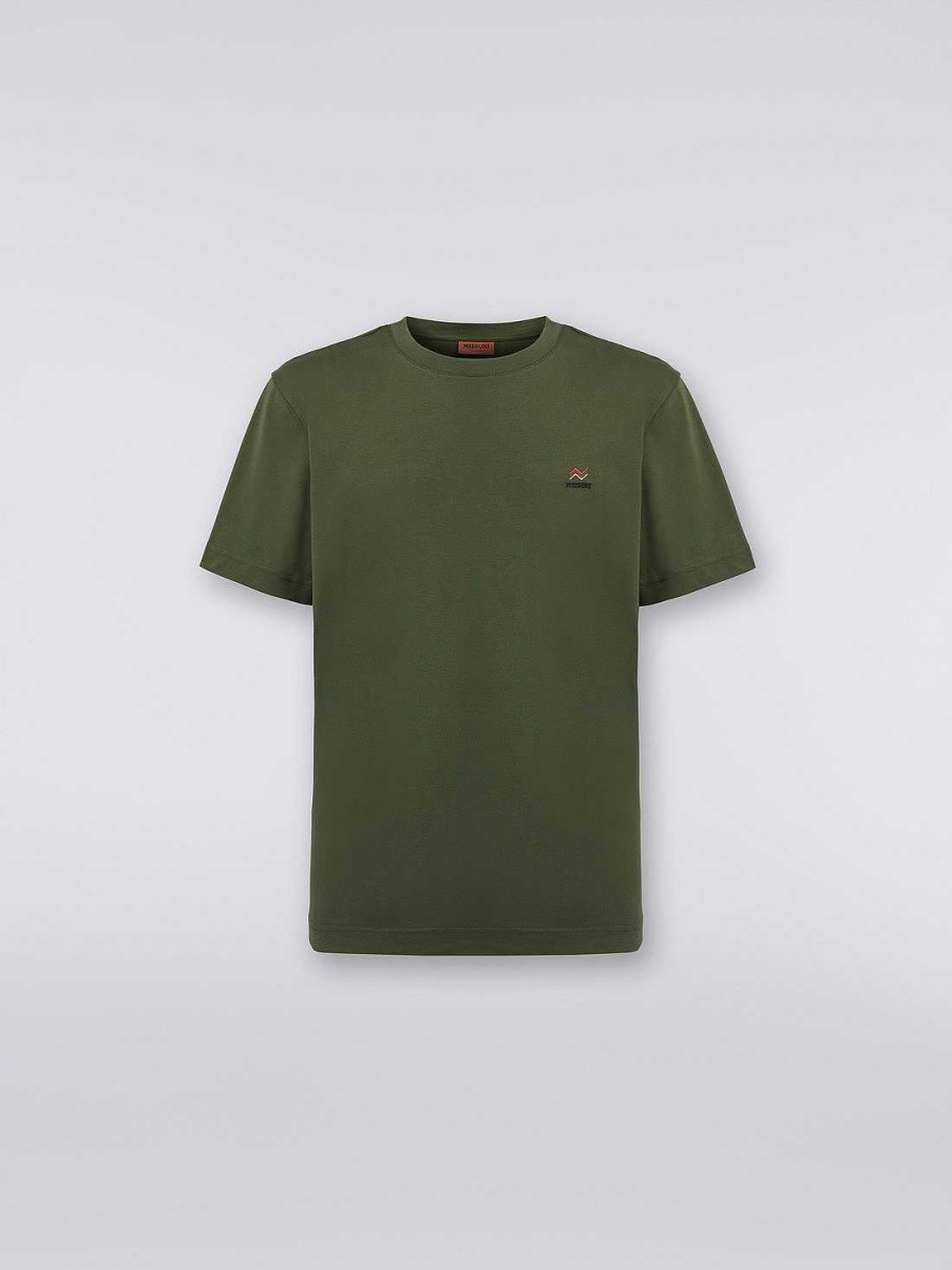 Uomini Missoni Polo E Magliette | T-Shirt Girocollo In Cotone Con Ricamo E Logo Verde