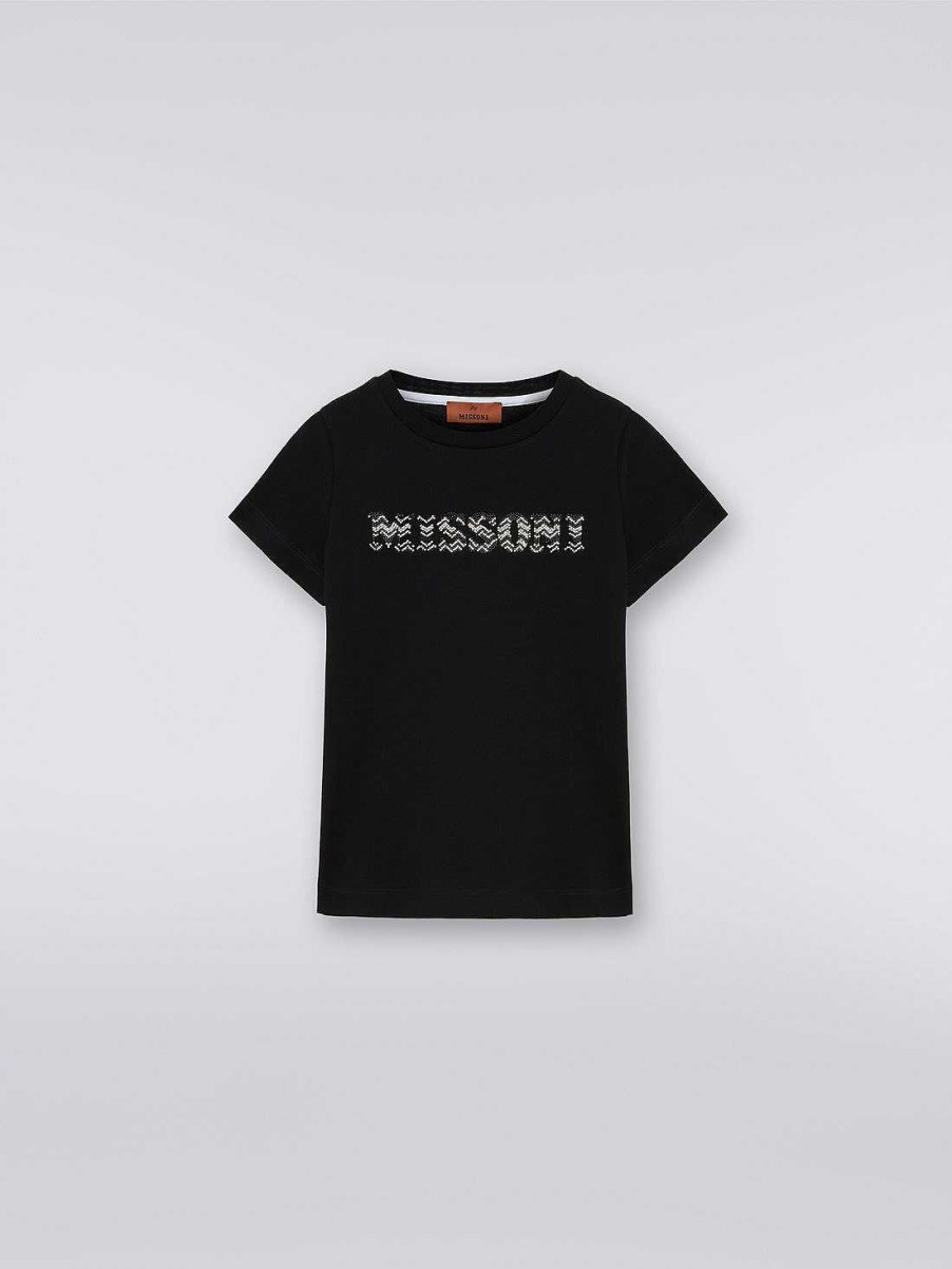 Ragazza (4-14 Anni) Missoni | T-Shirt In Cotone Con Logo In Strass Nero