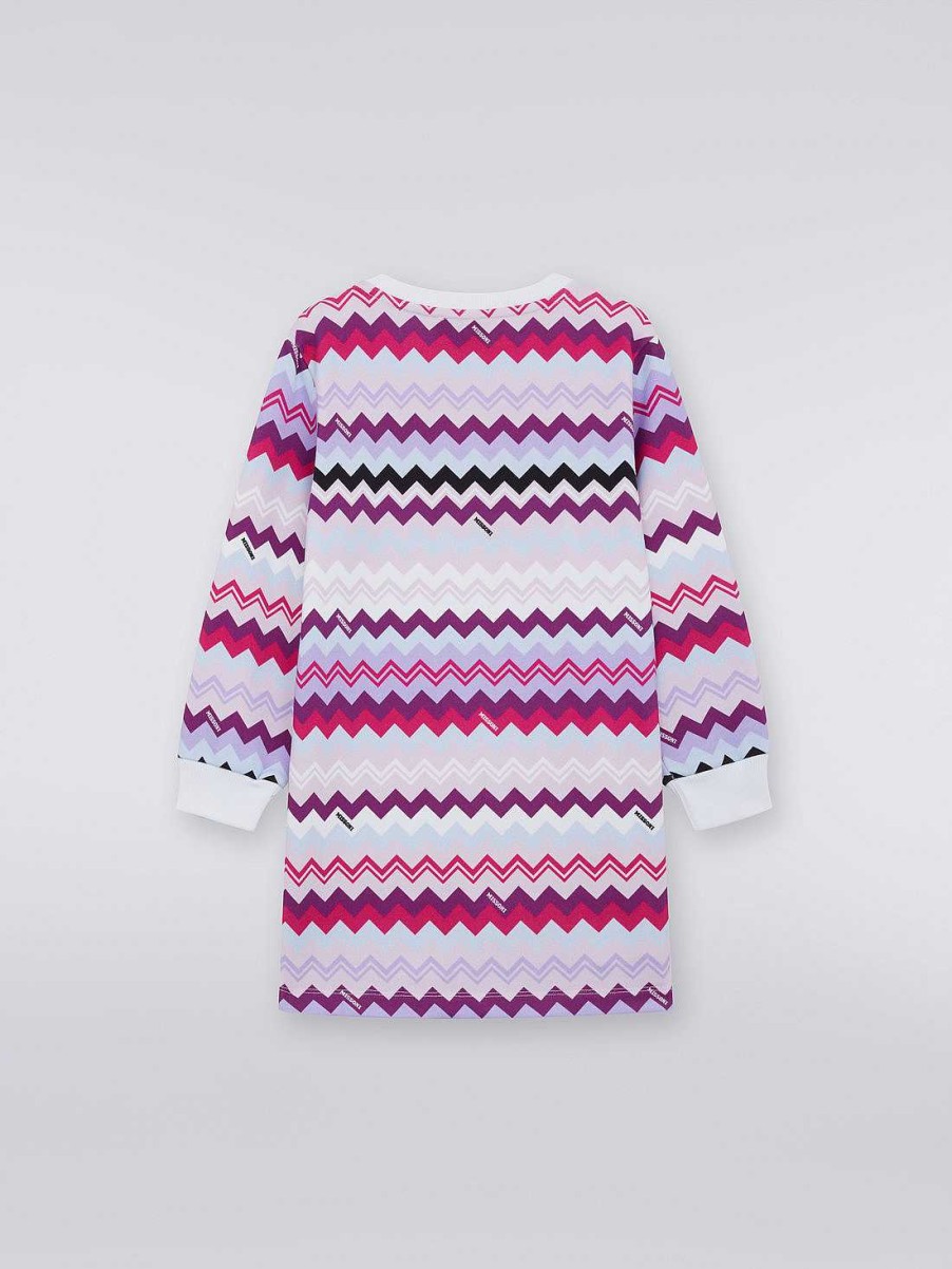 Ragazza (4-14 Anni) Missoni | Abito In Cotone A Maniche Lunghe Con Zig Zag Multicolore