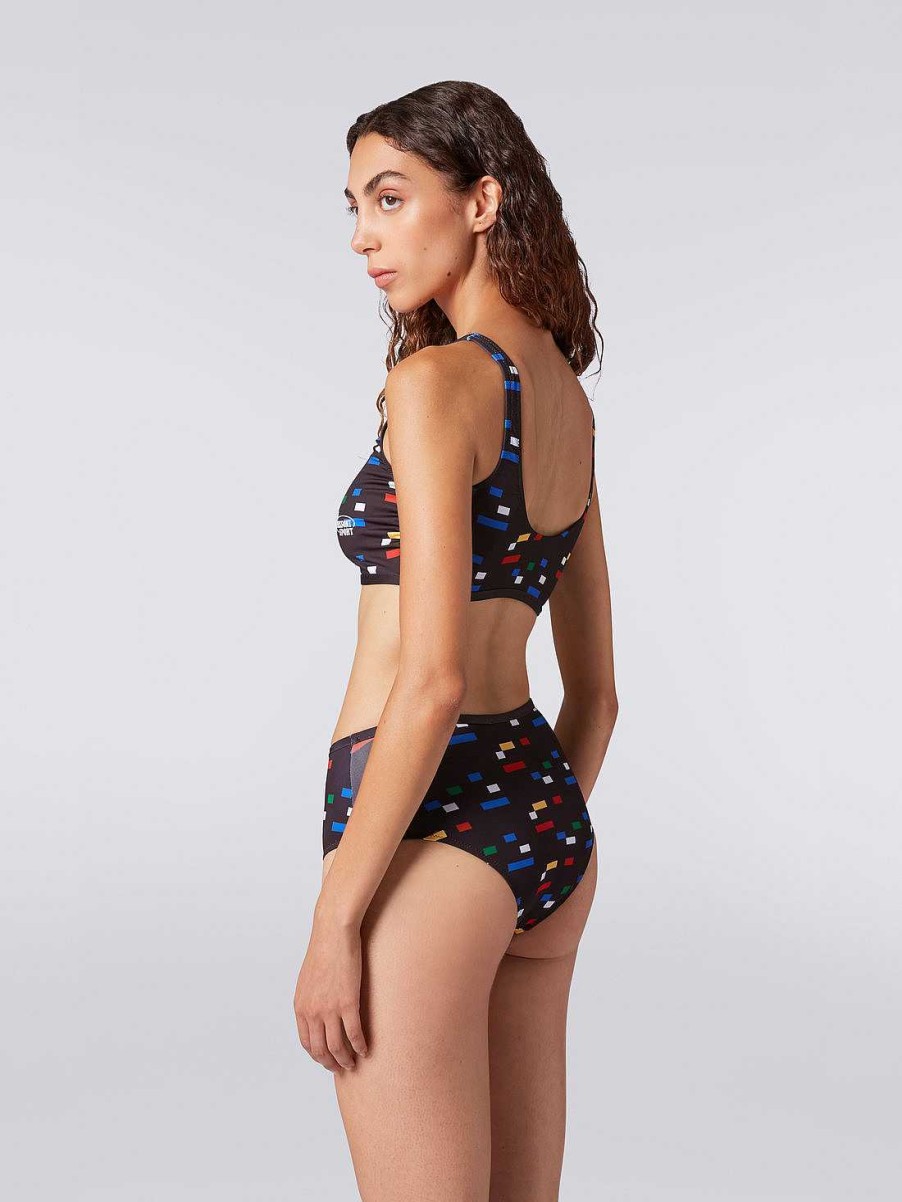 Donne Missoni Costumi Da Bagno | Bikini Sportivo In Tessuto Tecnico Elasticizzato Con Stampa Pixel Nero E Multicolore