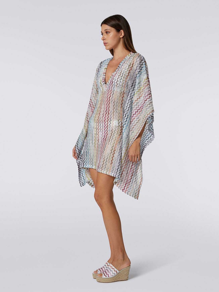 Donne Missoni Abbigliamento Da Spiaggia | Caftano Corto Copricostume In Maglia Zigzag Con Lurex Multicolore