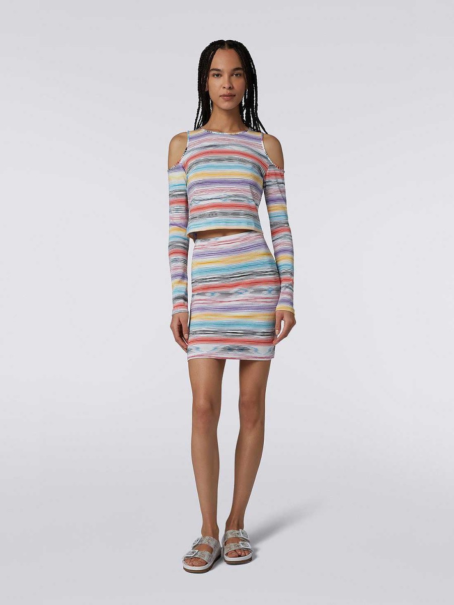 Donne Missoni Abbigliamento Da Spiaggia | T-Shirt A Maniche Lunghe In Cotone E Viscosa Rigata Multicolore