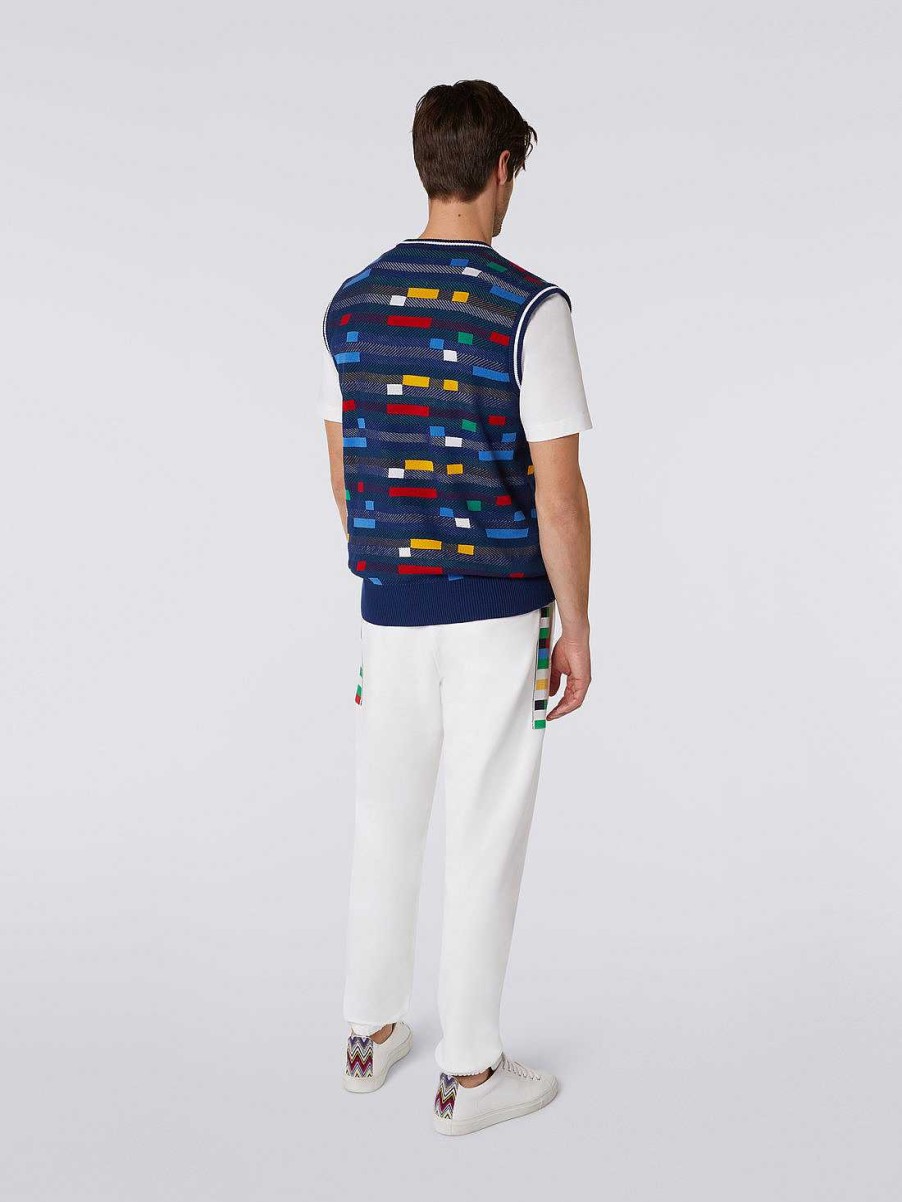 Uomini Missoni Vestiario | Pantaloni Jogger In Cotone Con Inserto Multicolore Patrimonio Bianco E Multicolore