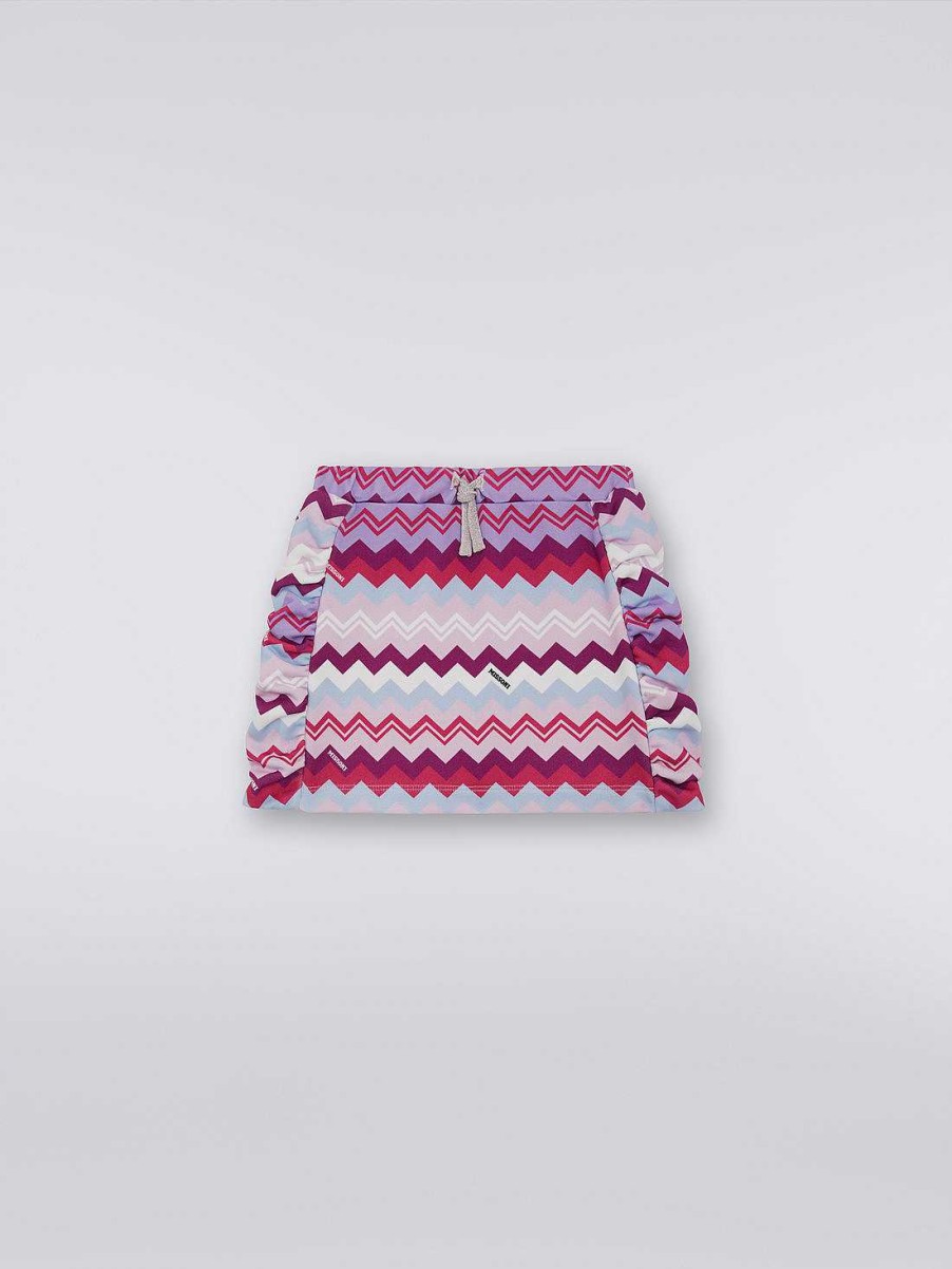 Ragazza (4-14 Anni) Missoni | Gonna In Cotone Con Arricciature Laterali E Motivo Zigzag Multicolore