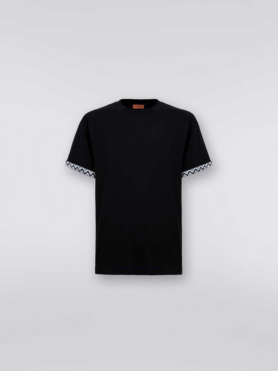 Uomini Missoni Polo E Magliette | T-Shirt Girocollo In Cotone Con Inserto In Maglia Nero