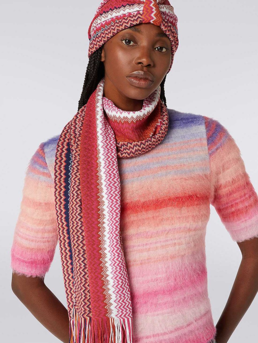 Donne Missoni Sciarpe E Foulard | Sciarpa Zigzag In Misto Lana Con Frange Multicolore