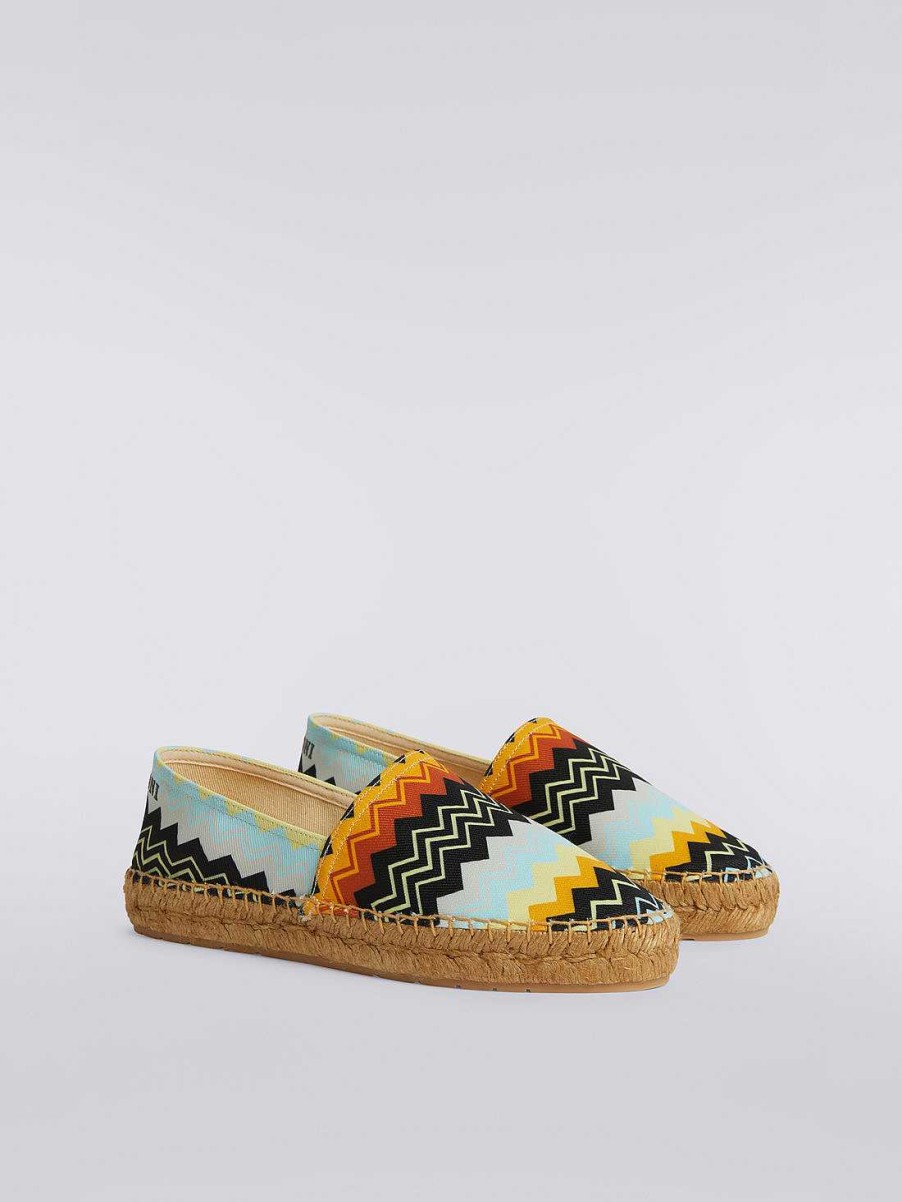 Donne Missoni Accessori | Espadrillas Piatte In Tela Stampata Con Scritta Logo Multicolore