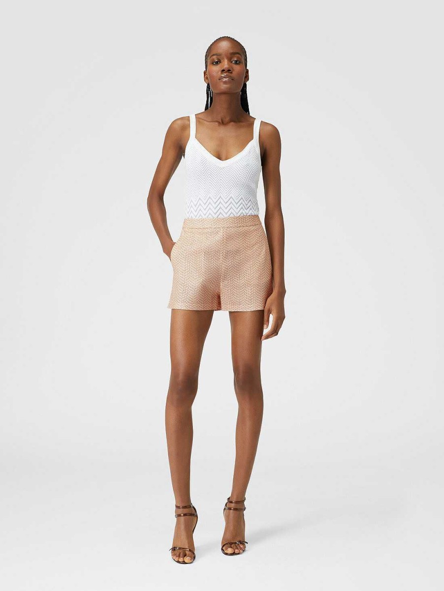 Donne Missoni Pantaloni | Shorts In Misto Viscosa Chevron Lame Beige