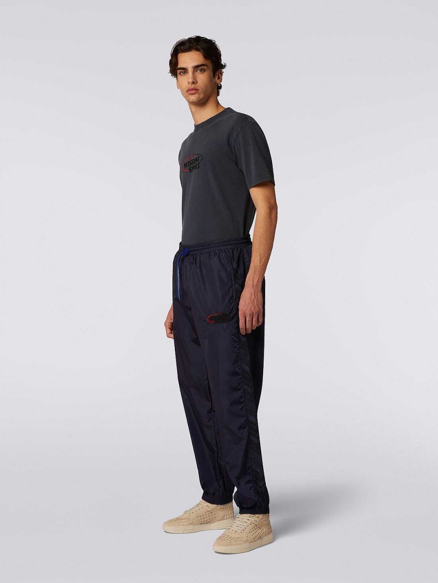 Uomini Missoni Vestiario | Joggers In Nylon Con Logo Blu