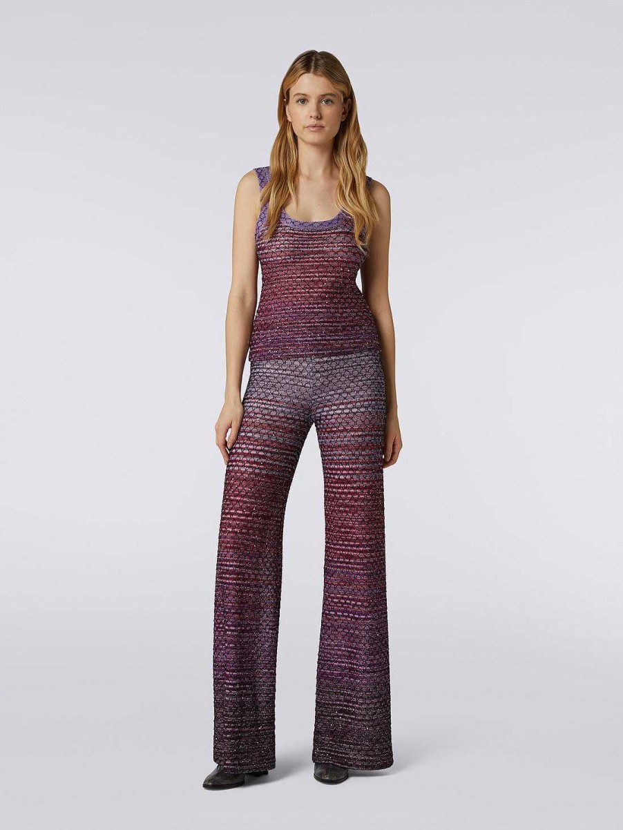 Donne Missoni Pantaloni | Pantaloni In Misto Viscosa Con Rete E Paillettes Rosso