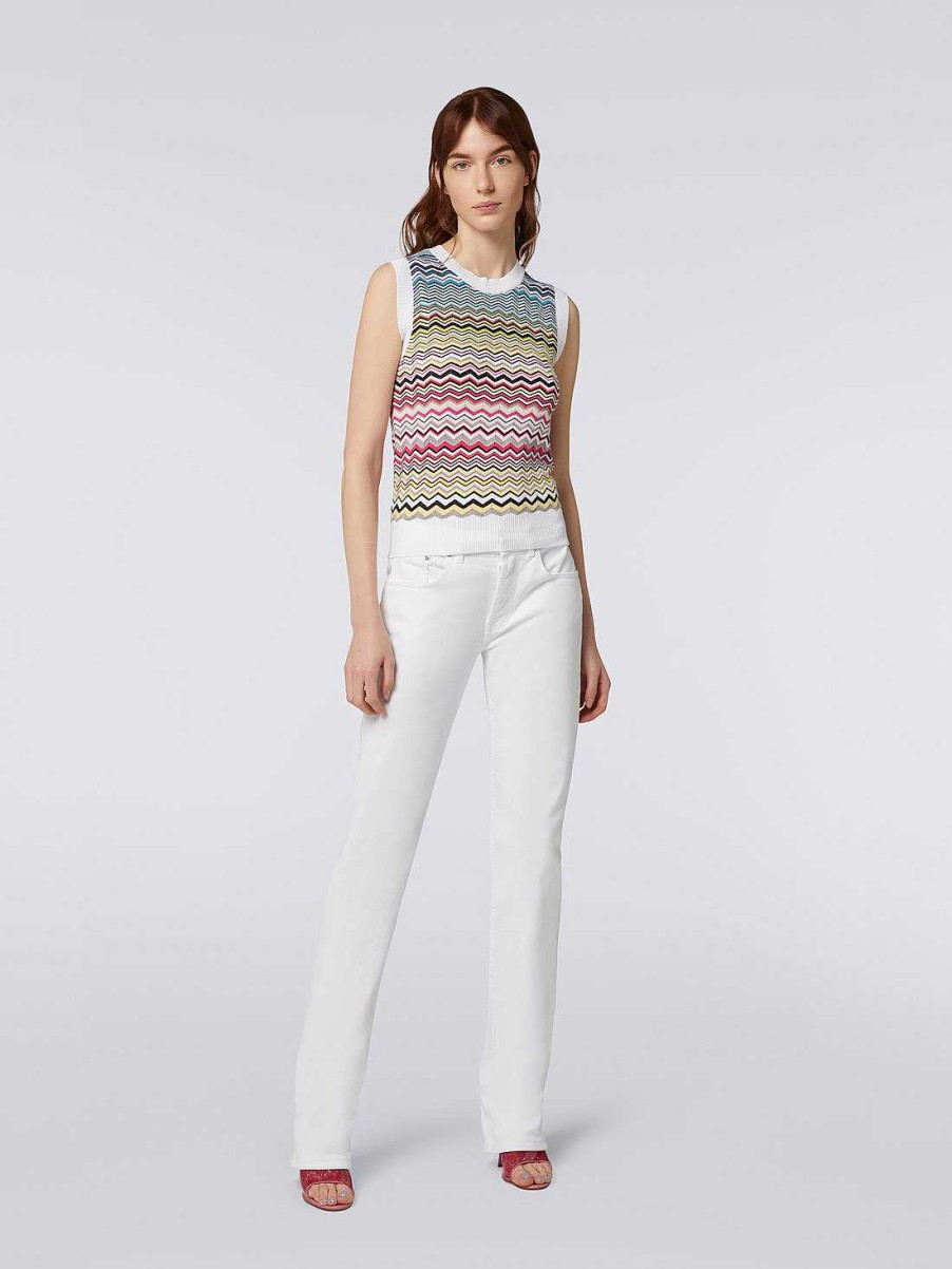 Donne Missoni T-Shirt E Top | Top Senza Maniche In Cotone E Viscosa Degrade A Zigzag Multicolore