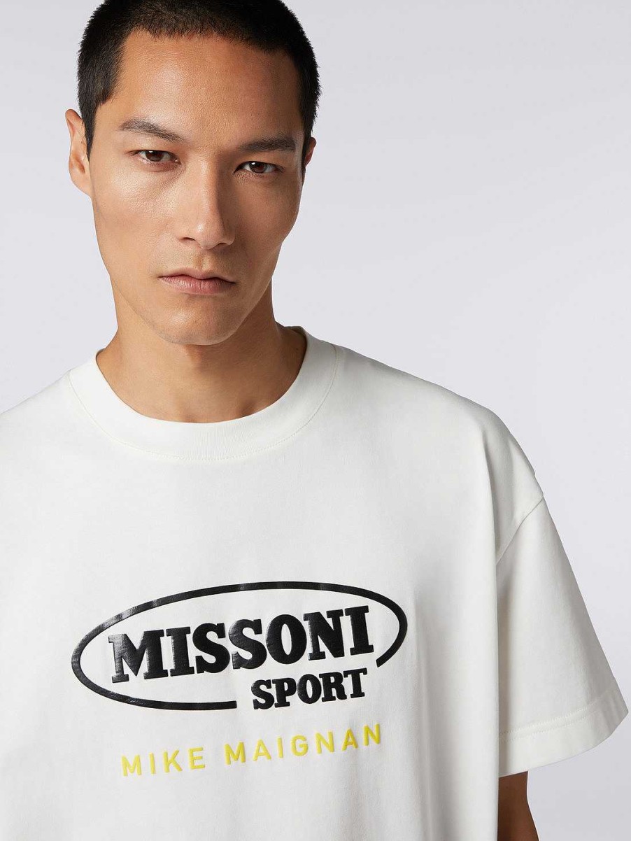 Uomini Missoni Polo E Magliette | T-Shirt Girocollo In Cotone Con Logo In Collaborazione Con Mike Maignan Bianco