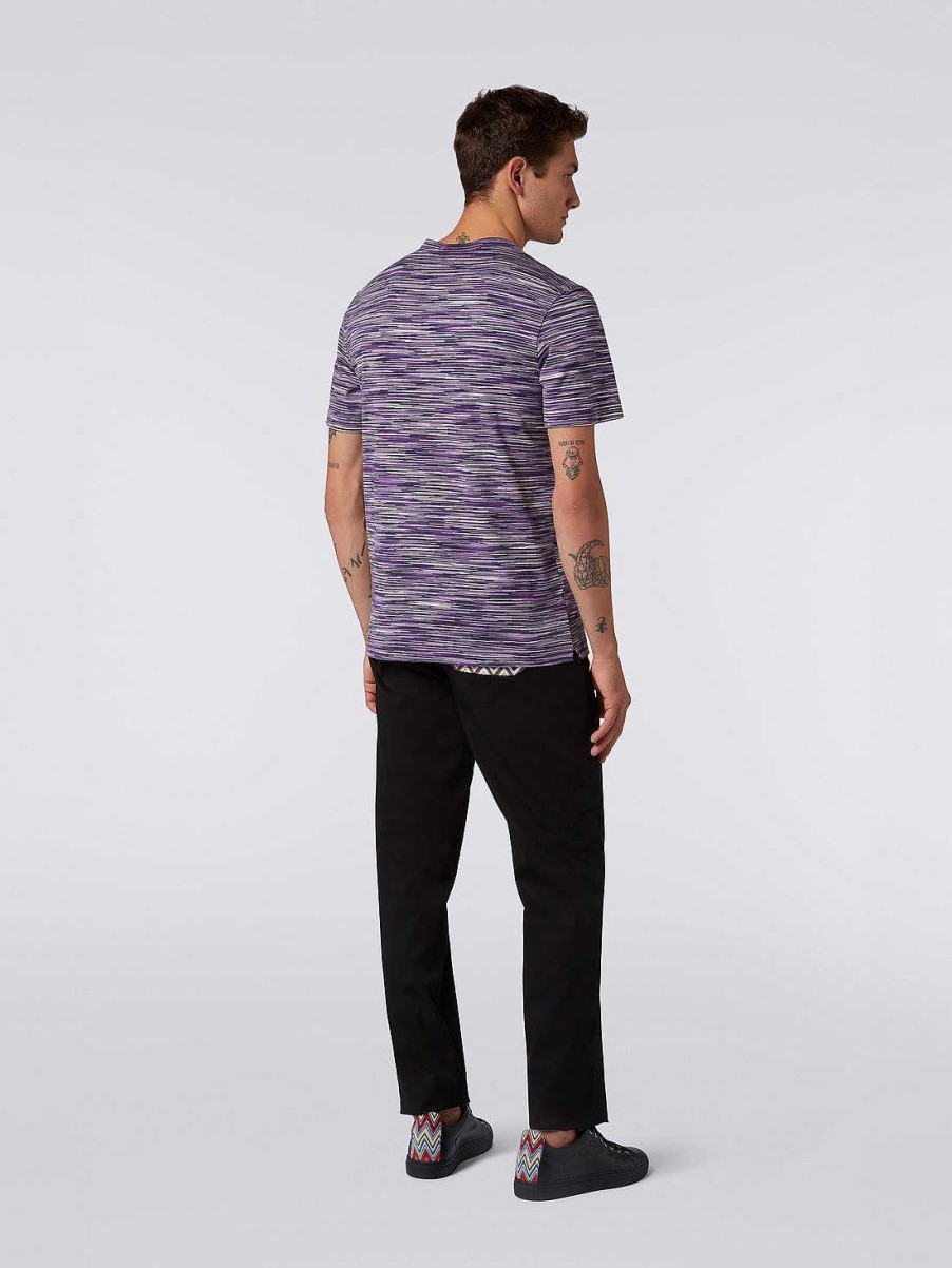 Uomini Missoni Polo E Magliette | T-Shirt Girocollo In Cotone Fiammato Bianco, Nero E Viola