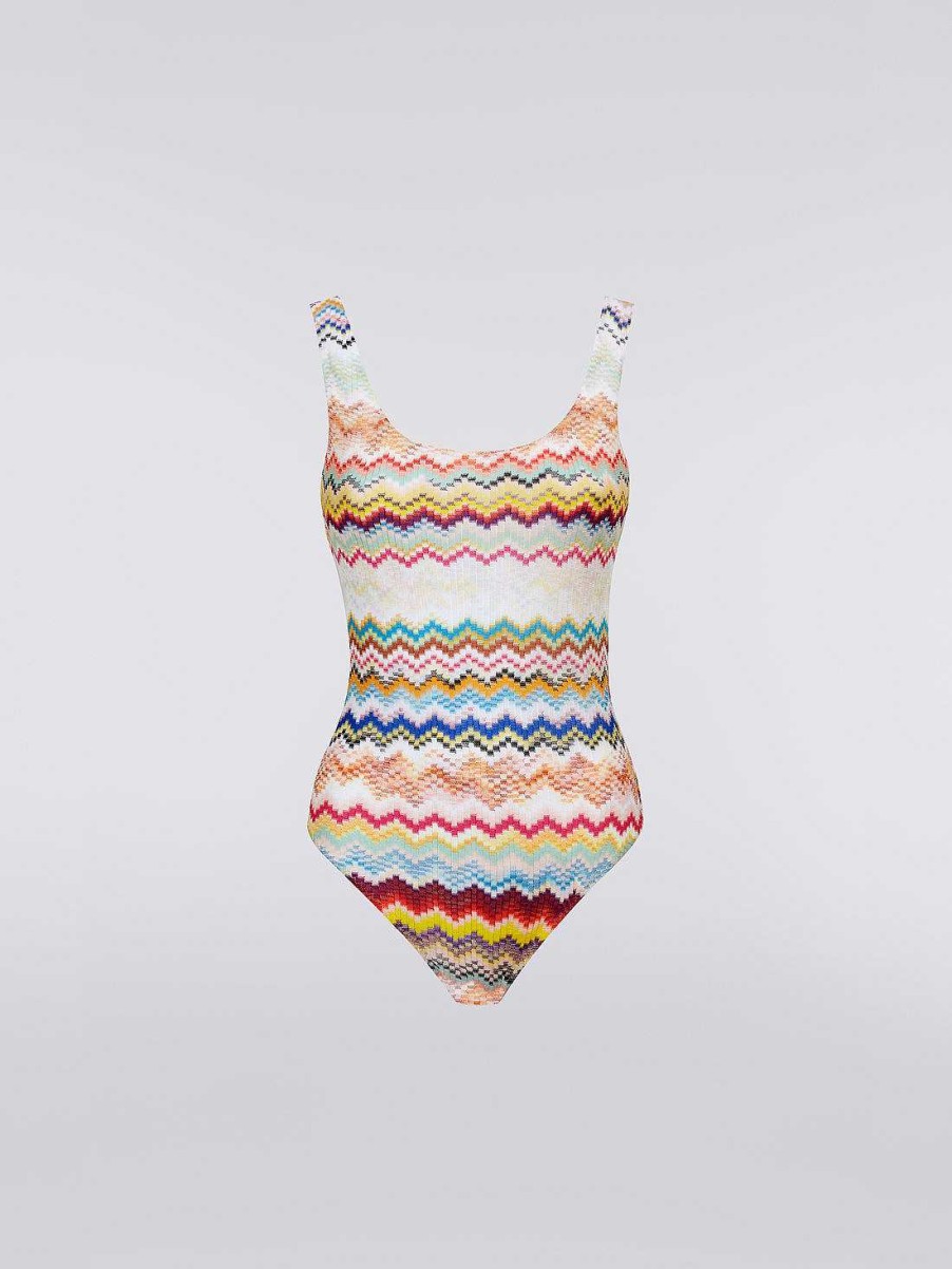 Donne Missoni Costumi Da Bagno | Costume Intero In Viscosa Zigzag Multicolore